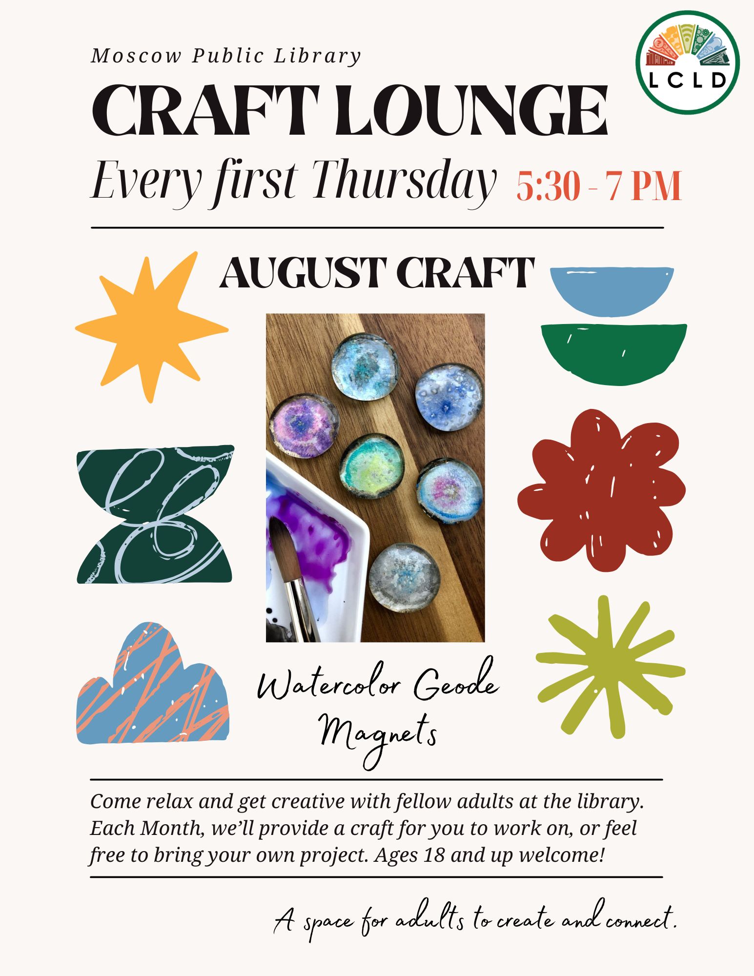 Craft Lounge Watercolor Geode Magnets Thursday, August 7 at 5:30