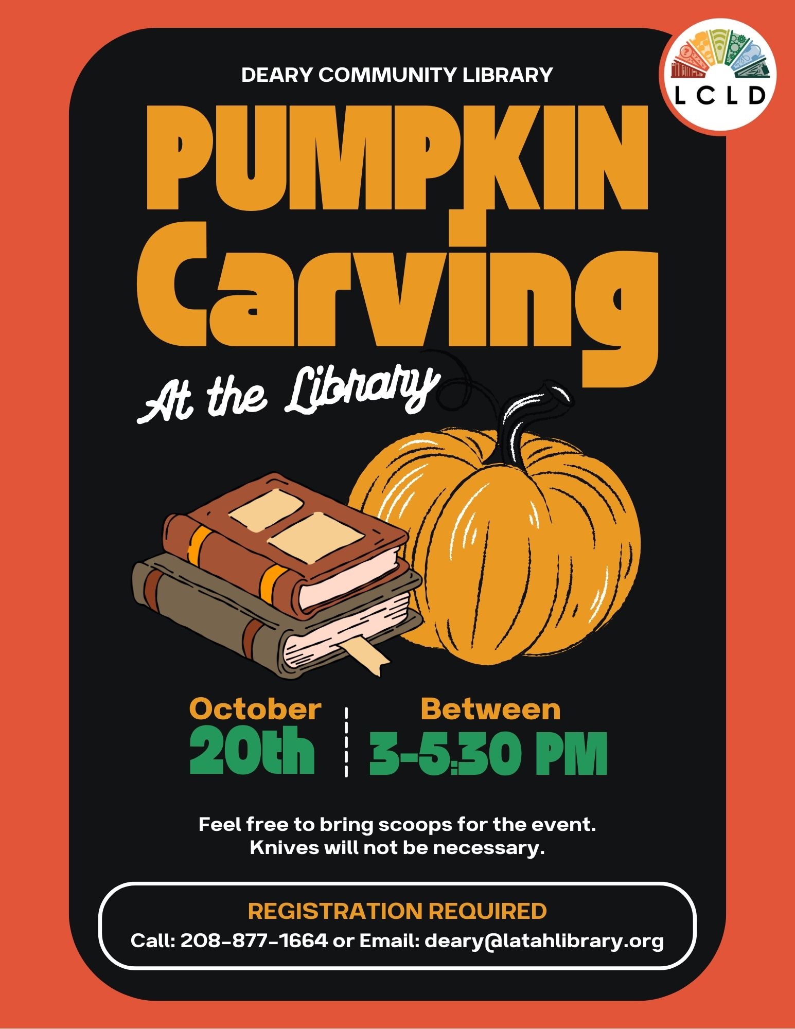 Deary Pumpkin Carving October 20 from 3 to 5:30 PM