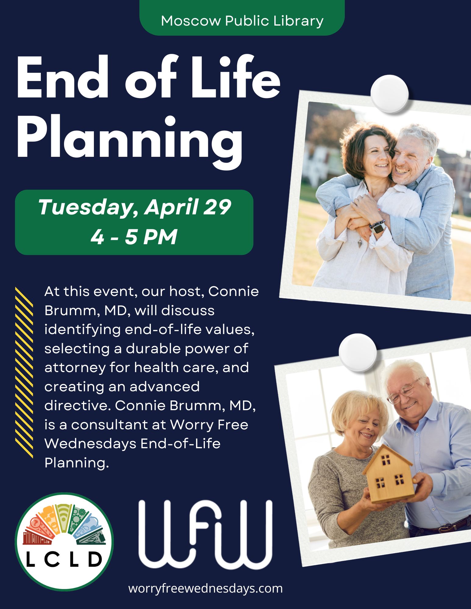 End of Life Planning at the Moscow Public Library on Tuesday, April 29 at 4 PM
