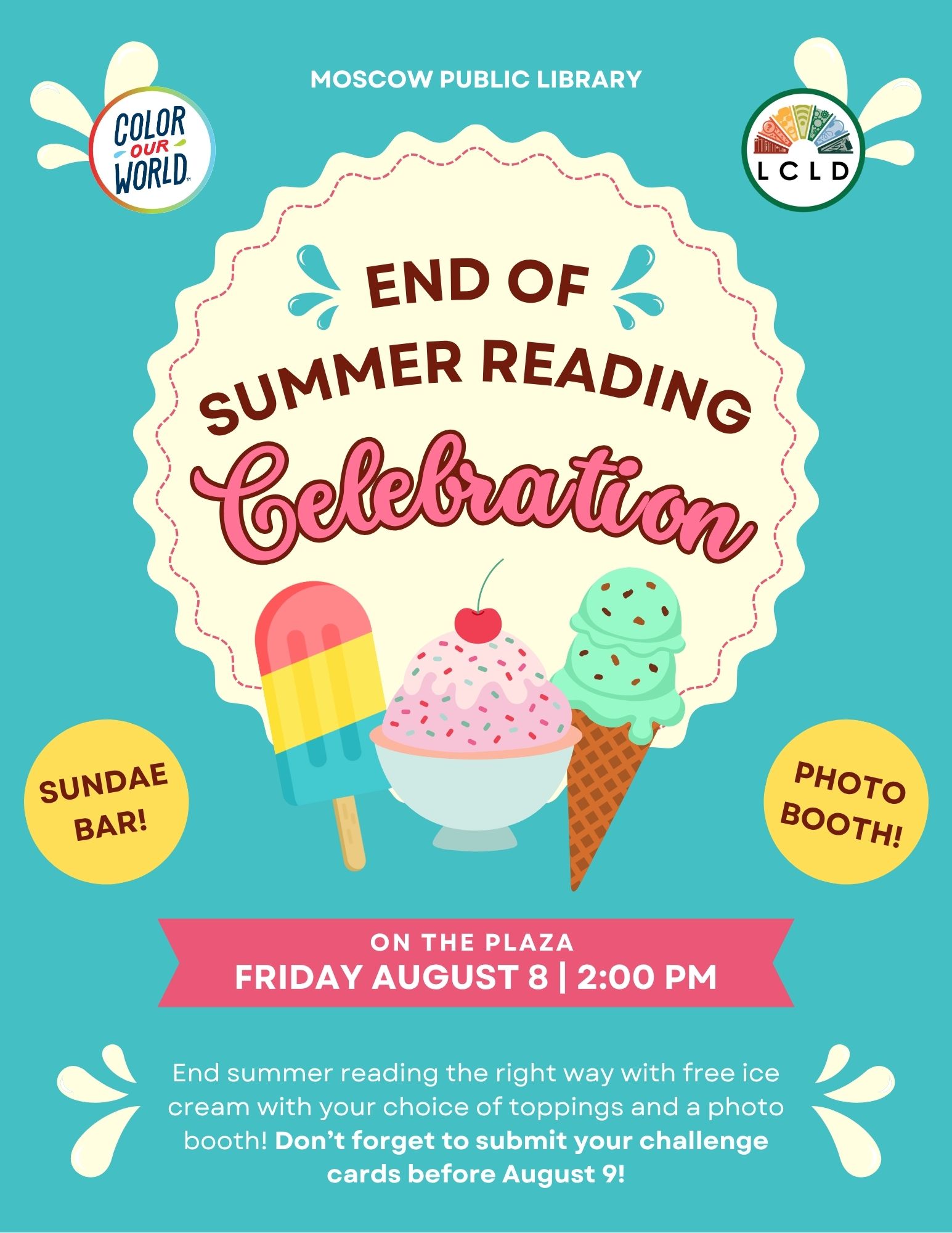 Moscow End of Summer Reading Celebration Friday August 8 at 2 PM
