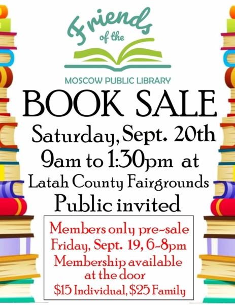 Fall Book Sale 2025 Saturday September 20 from 9 AM to 1:30 PM at the Latah County Fairgrounds