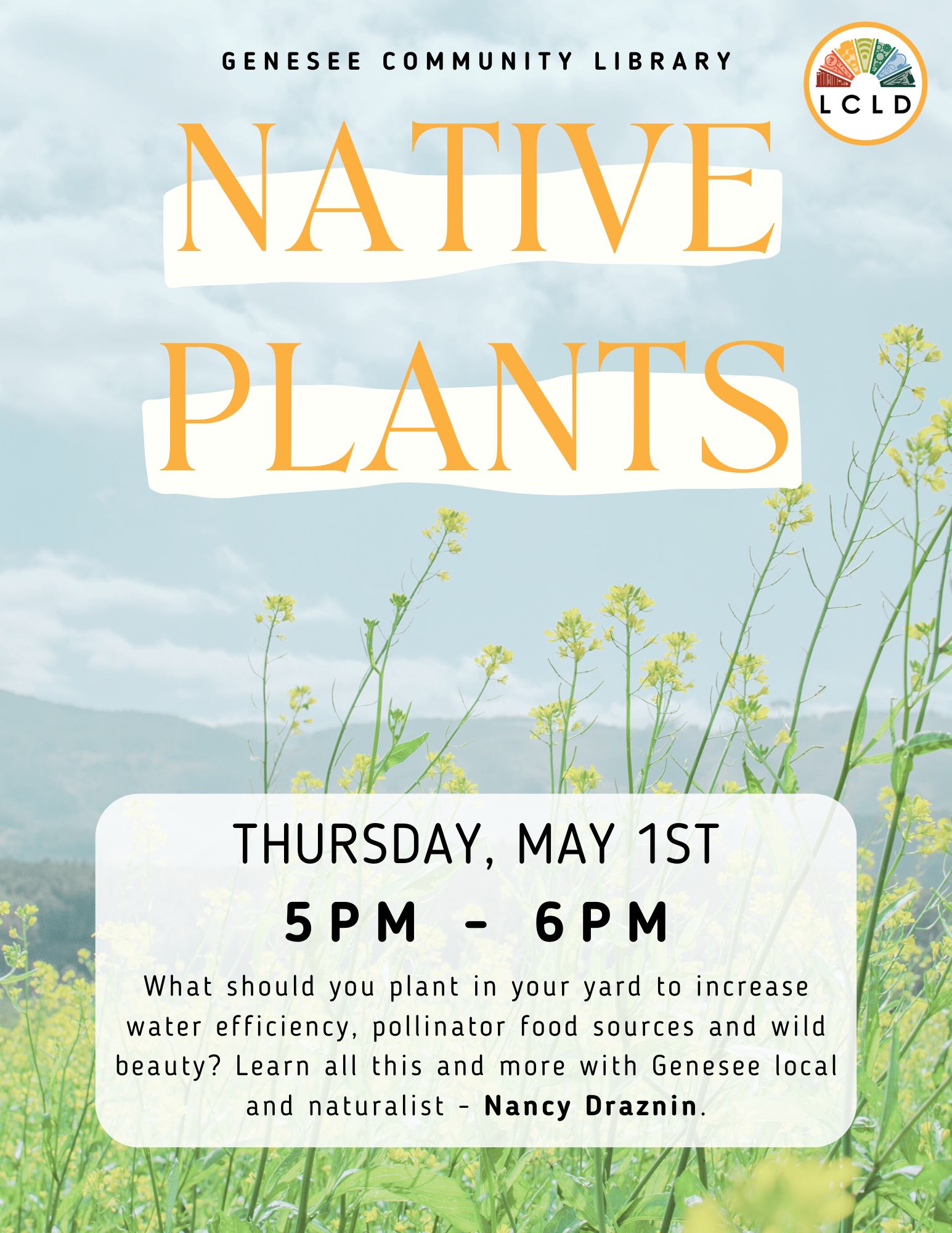 Native Plants Workshop at the Genesee Community Library, Thursday, May 1st, 5 to 6 PM