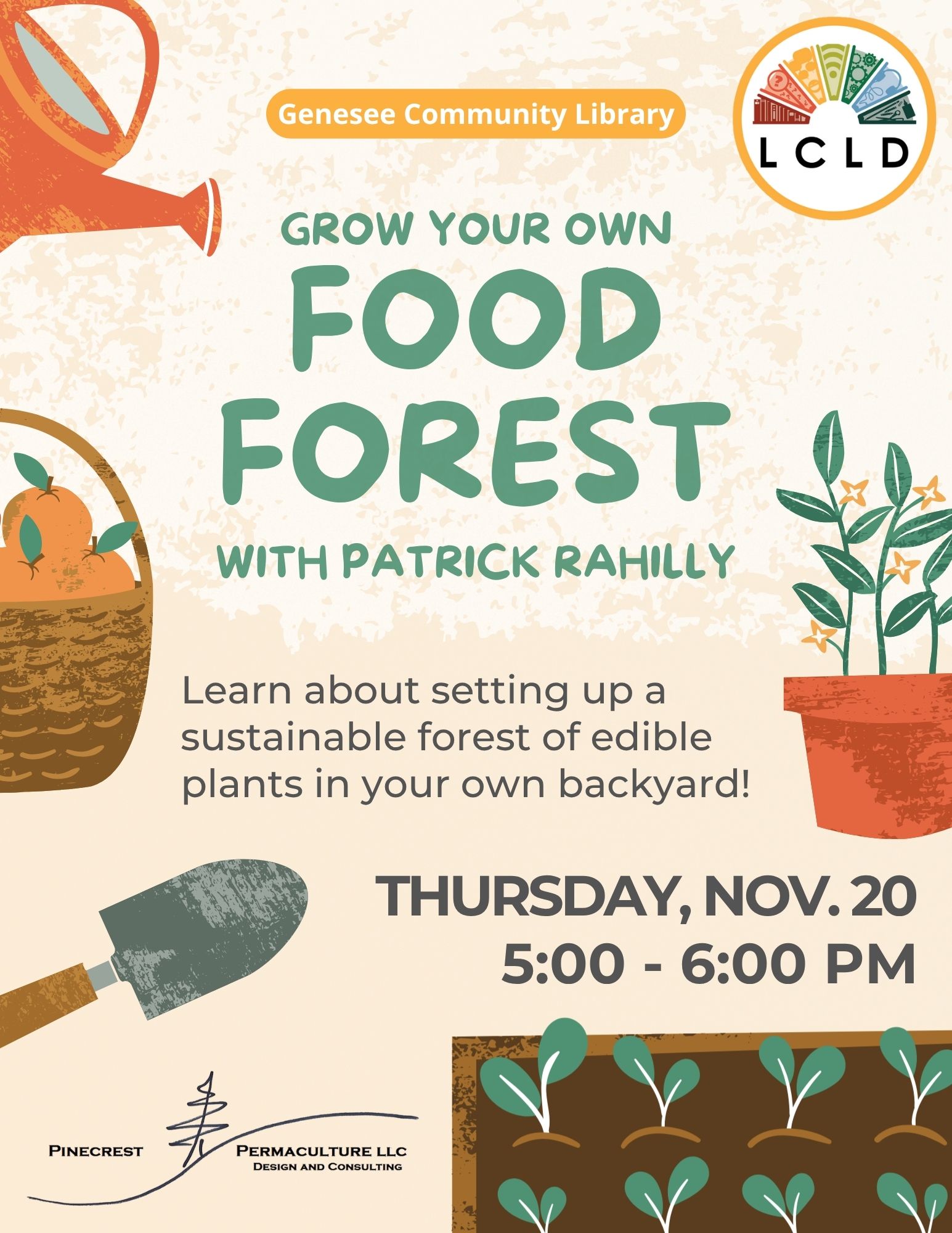 Genesee Food Forest Presentation Thursday November 20 from 5 to 6 PM