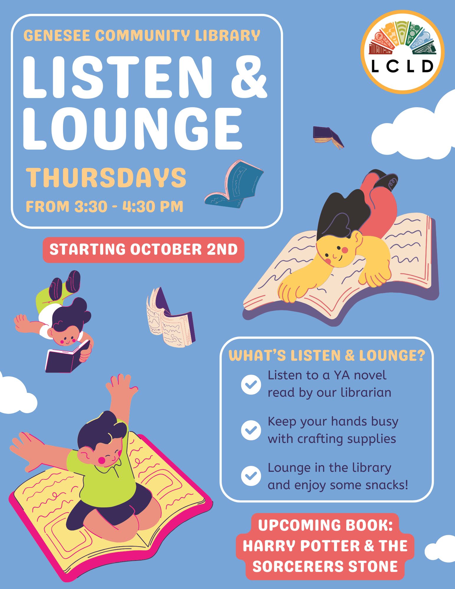 Genesee Listen and Lounge Thursdays from 3:30 to 4:30 starting October 2