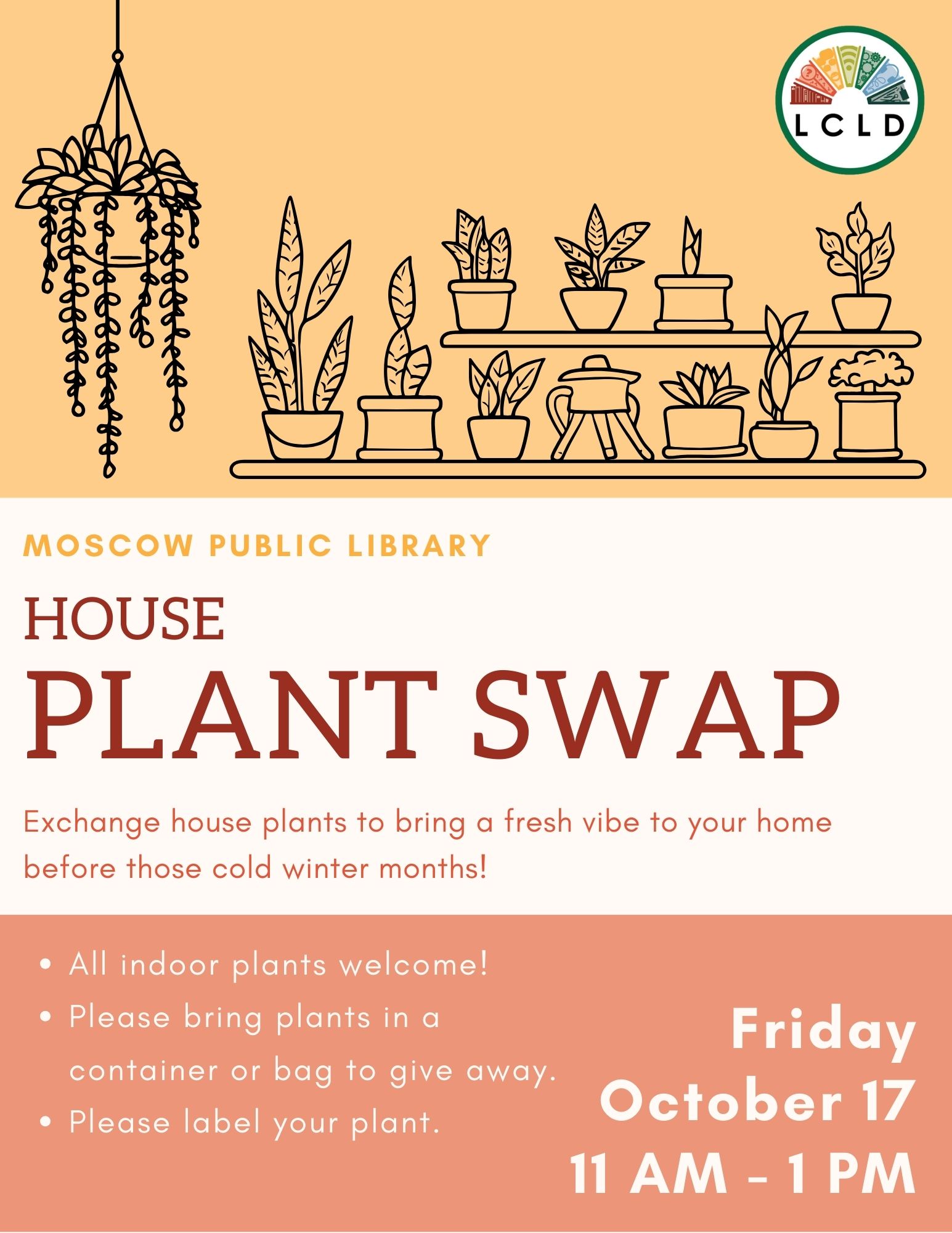 House Plant Swap at the Moscow Public Library Friday October 17 from 11 AM to 1 PM