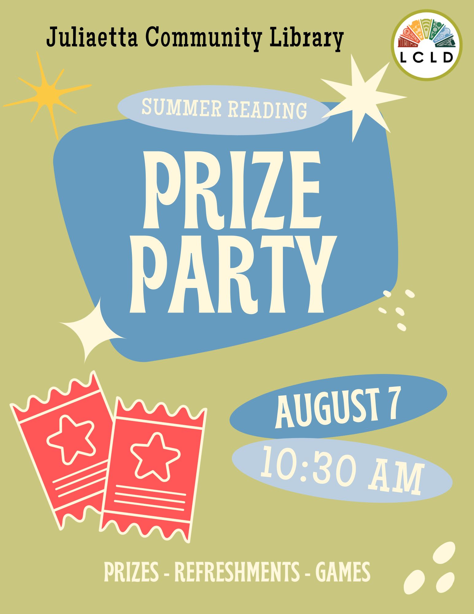 Juliaetta Summer Reading Prize Party on August 7 at 10:30 AM