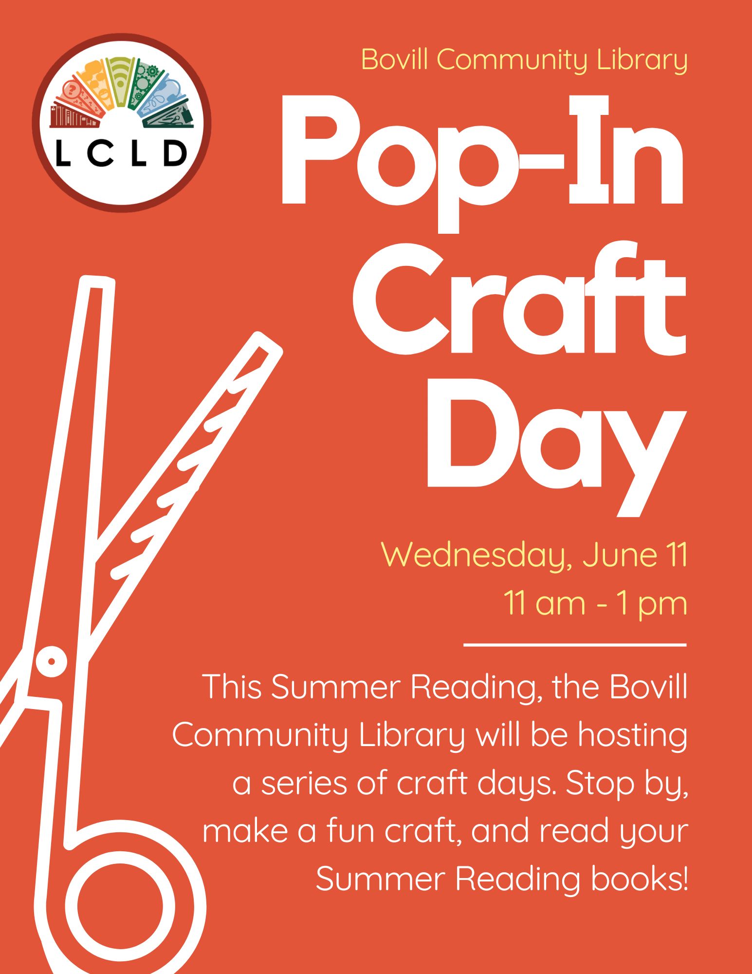 Pop In Craft Day at the Bovill Community Library on Wednesday June 11 from 11 AM to 1 PM