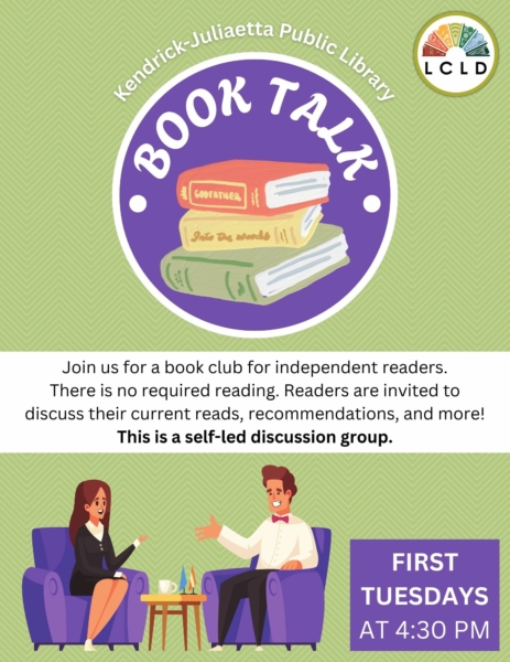 Kendrick Book Talk First Tuesdays at 4:30 PM