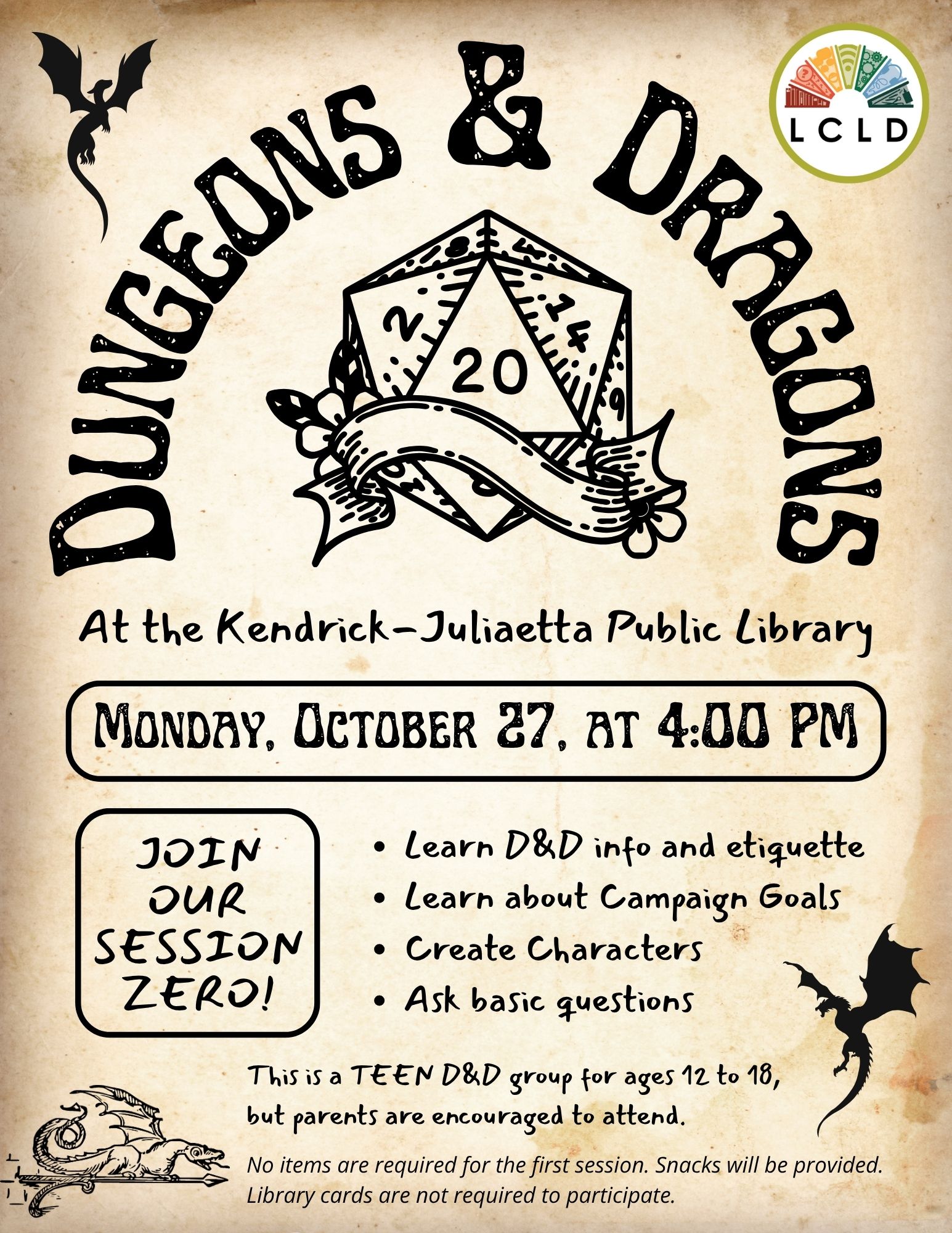 Kendrick D and D Session Zero Monday October 27 at 4 PM
