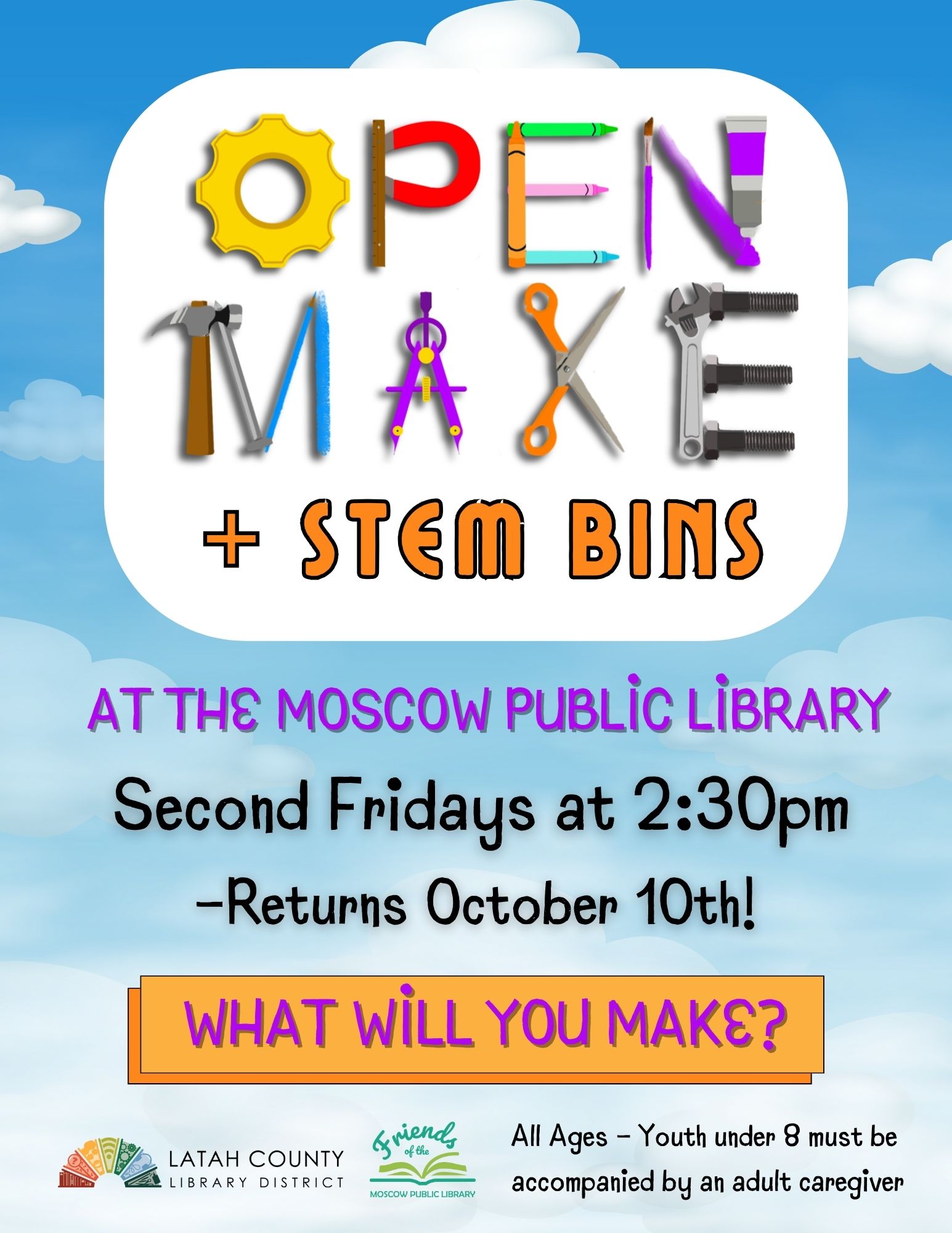 Open Make plus STEM Bins Returns October 10 at the Moscow Public Library