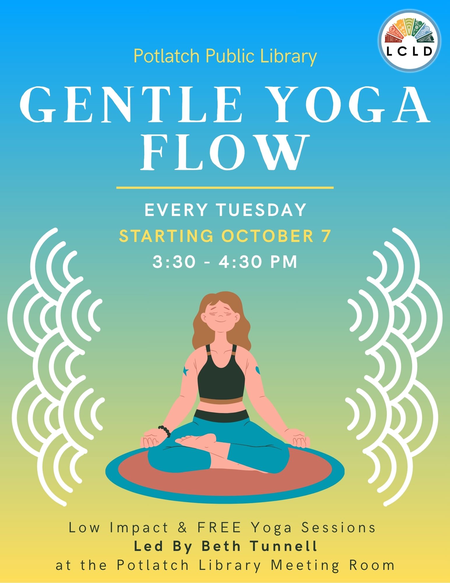 Potlatch Library Gentle Yoga Flow Every Tuesday Starting October 7 at 3:30 PM