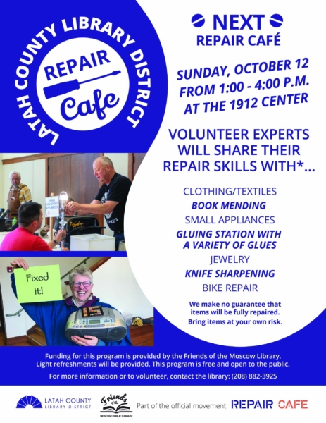 Repair Cafe at the 1912 Center Sunday, October 12 from 1 PM to 4 PM