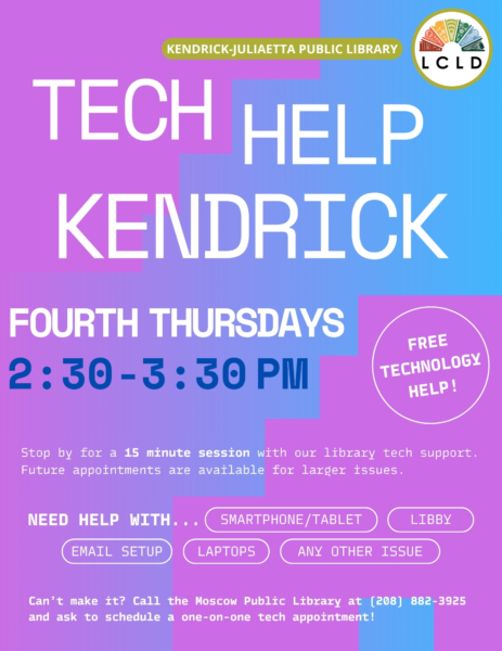 Tech Help Kendrick every fourth Thursday at 2:30 PM