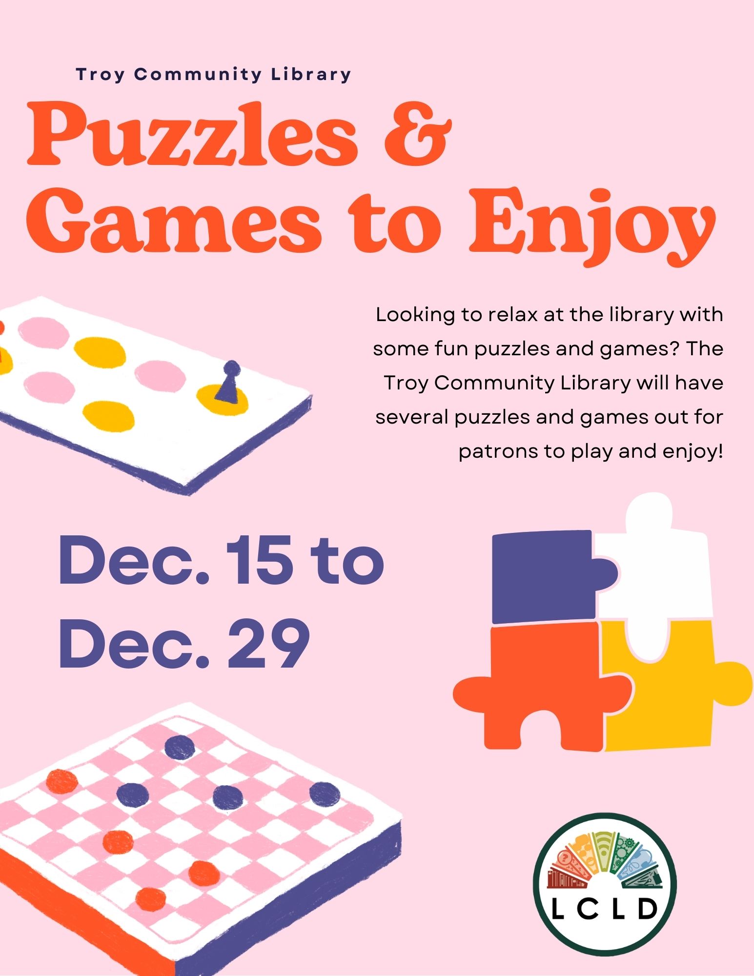 Troy Puzzles and Games for Patrons Flyer