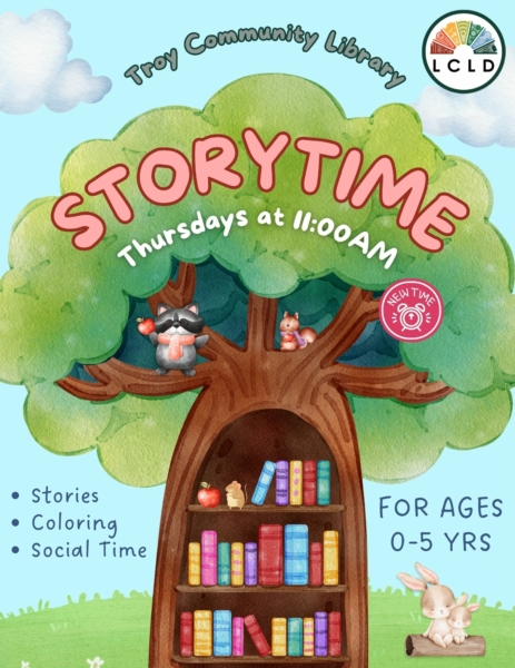 Troy Storytime 2025 New Time Thursdays at 11 AM