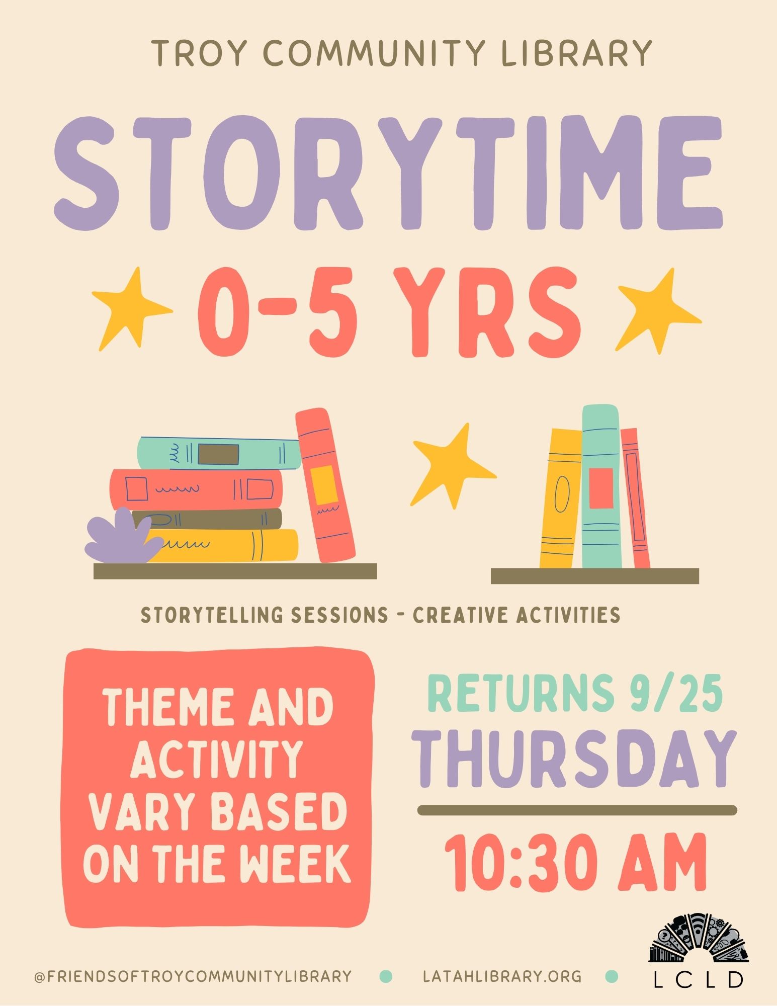 Troy Storytime Returns Thursday September 25 at 10:30 AM