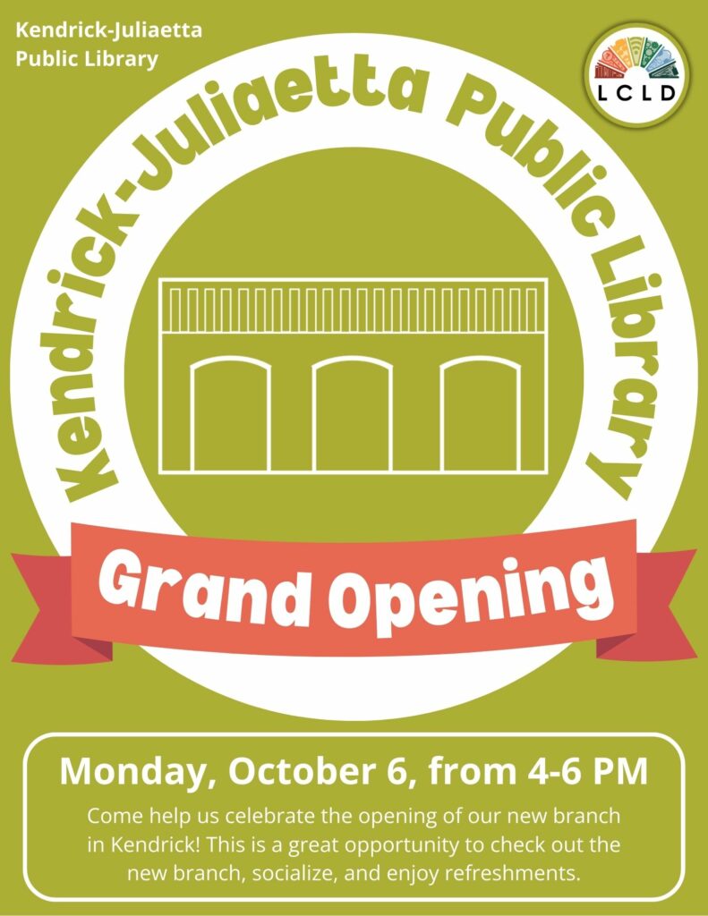 Kendrick Juliaetta Public Library Grand Opening Flyer