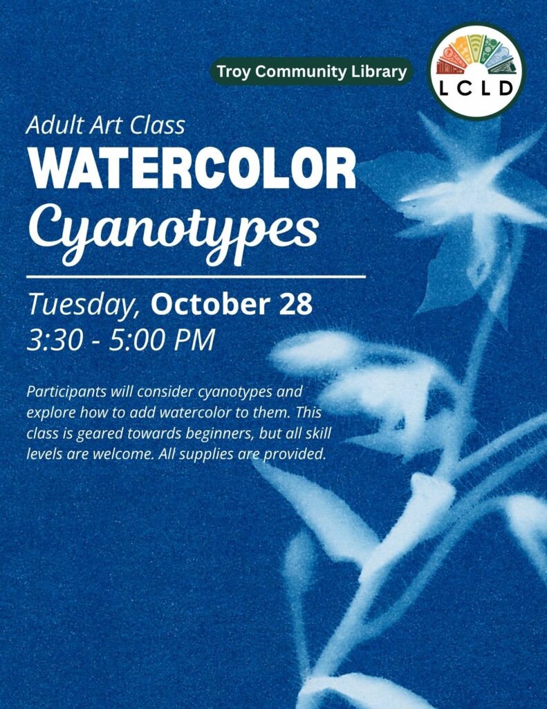 Adult Art Class Watercolor Cyanotypes Flyer