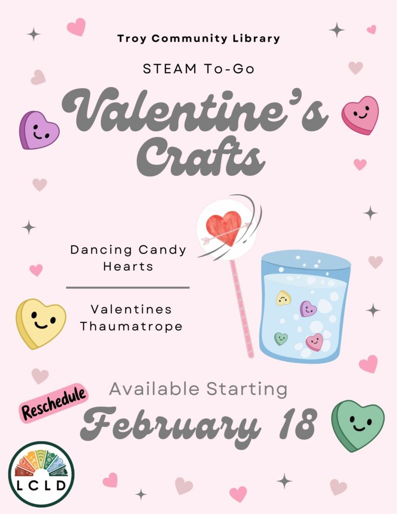 Troy STEAM To Go Valentines Crafts Flyer